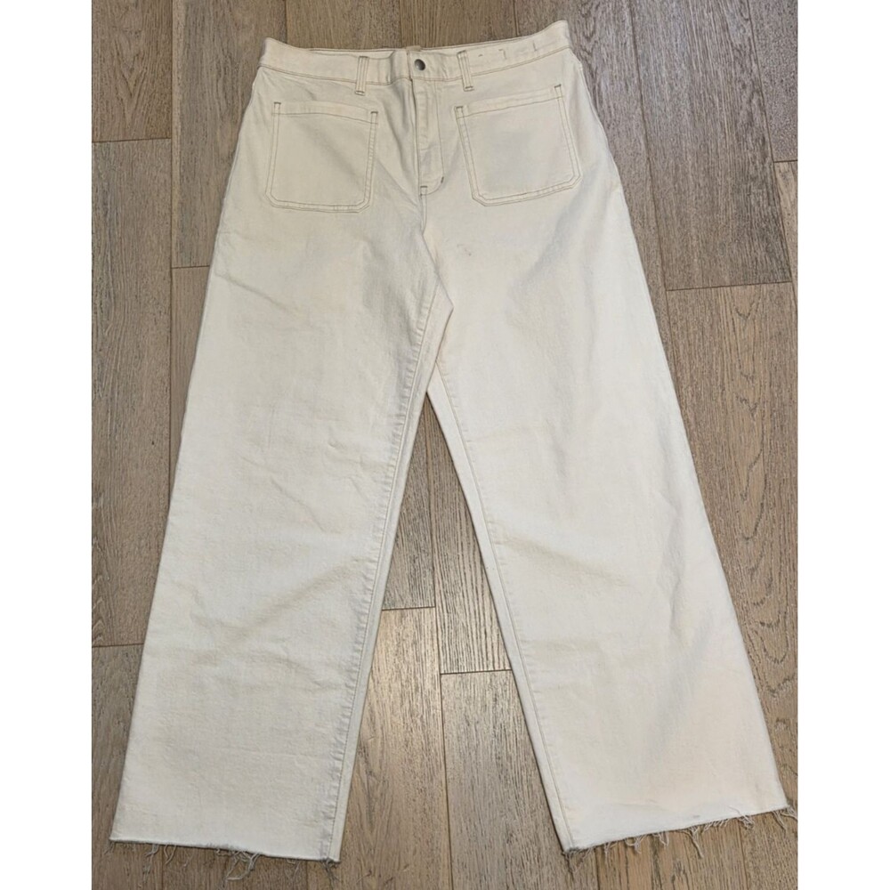 Madewell Emmett Wide Leg Jeans Patch Pocket Ivory 32 High Rise Raw Edge Hem Read